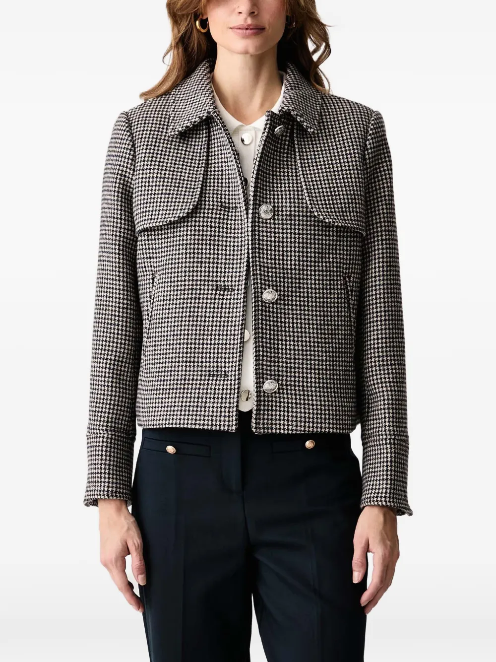 Morgan houndstooth-pattern button-up jacket | Black | Image 1