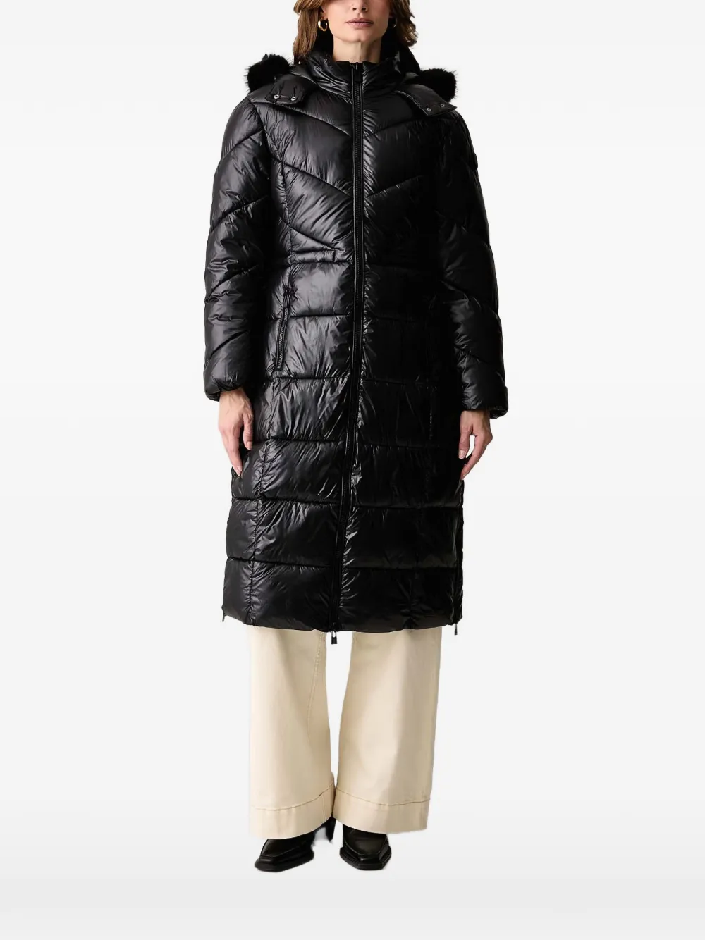 Morgan quilted faux-fur long jacket - Nero