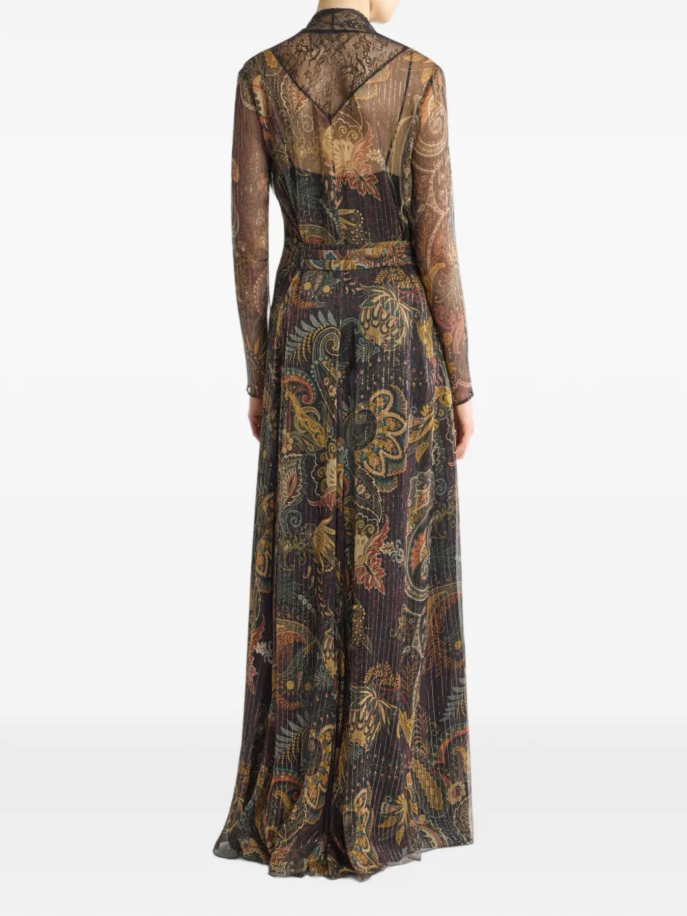 ETRO long dress in silk with lace and floral motif Zwart