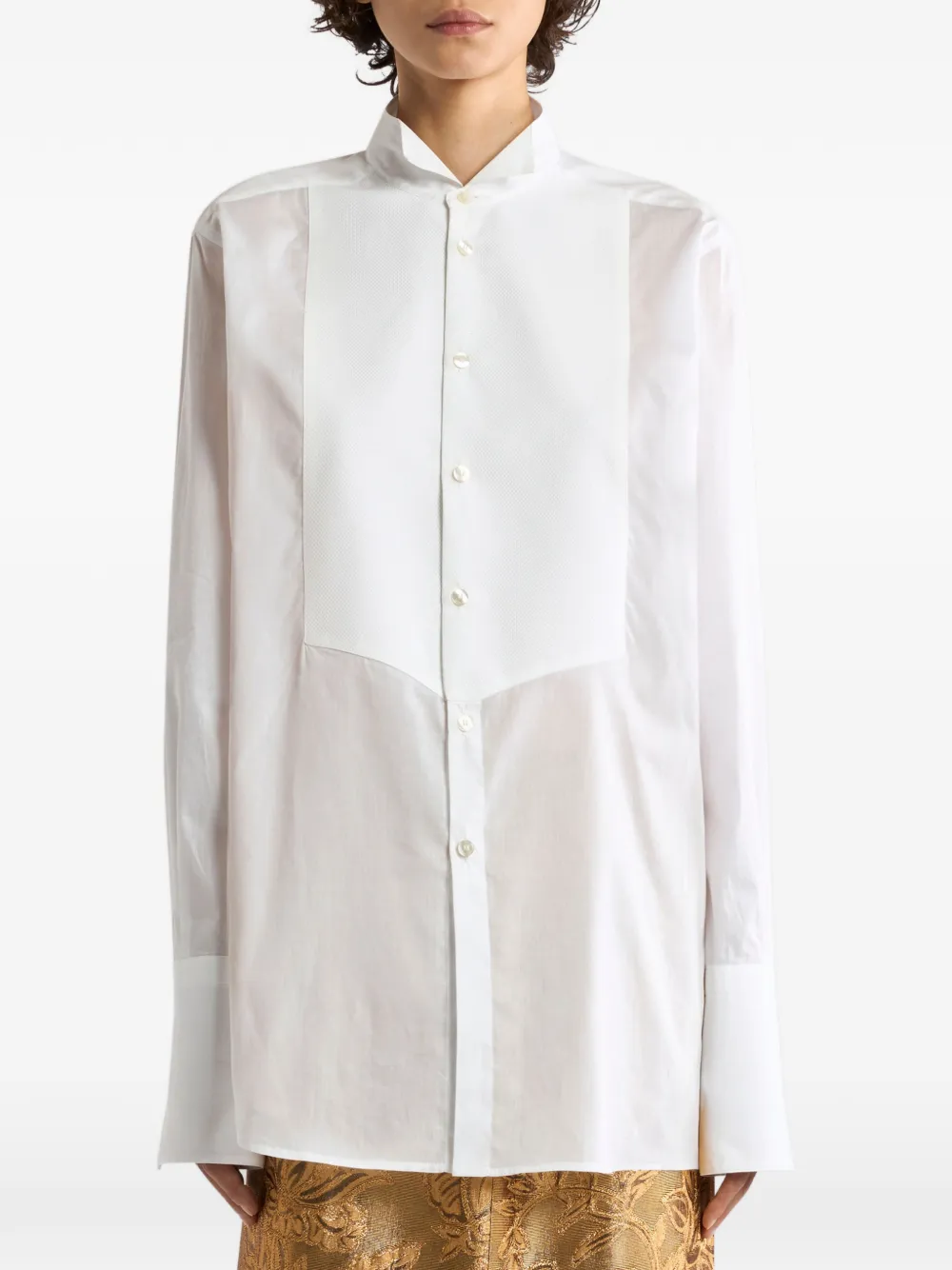 ETRO long cotton voile shirt with bib-front