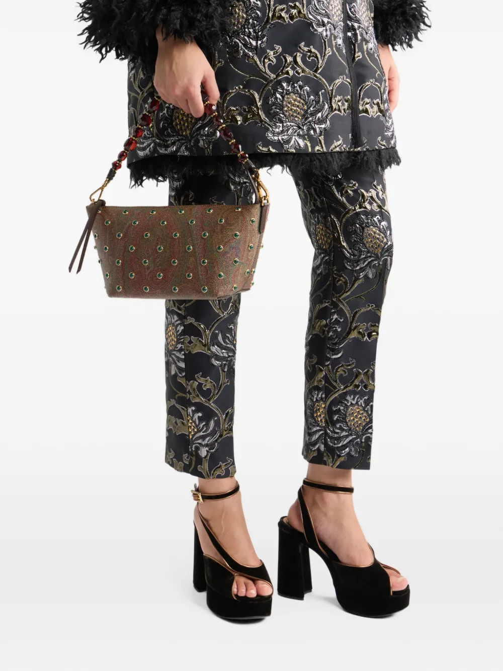 ETRO bag handle with faceted-stones Rood
