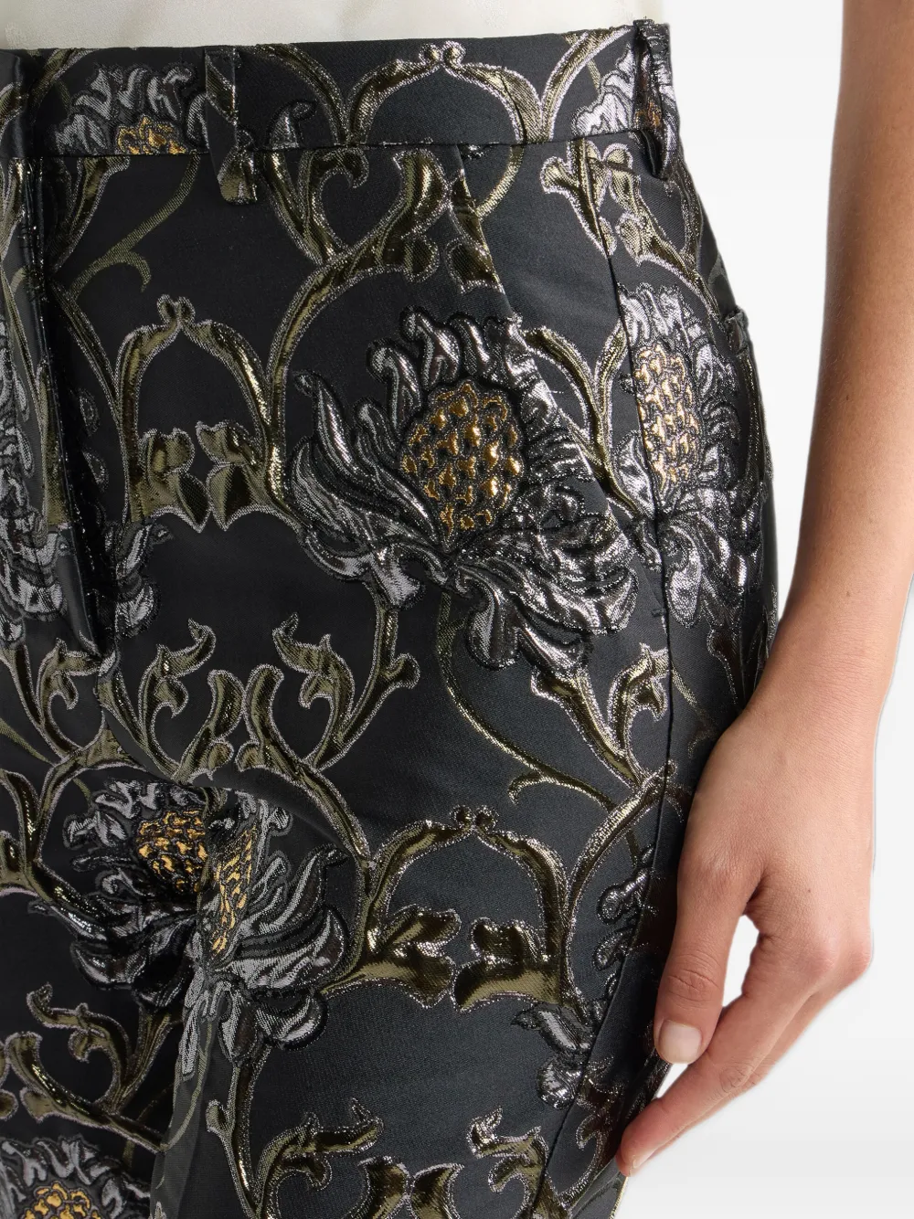 ETRO cropped jacquard trousers with damask motif Zwart
