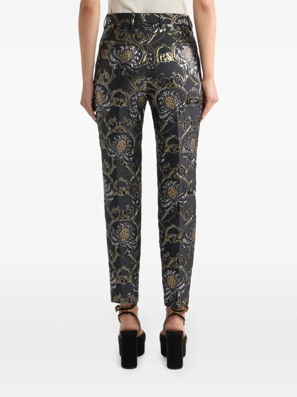 ETRO cropped jacquard trousers with damask motif Zwart