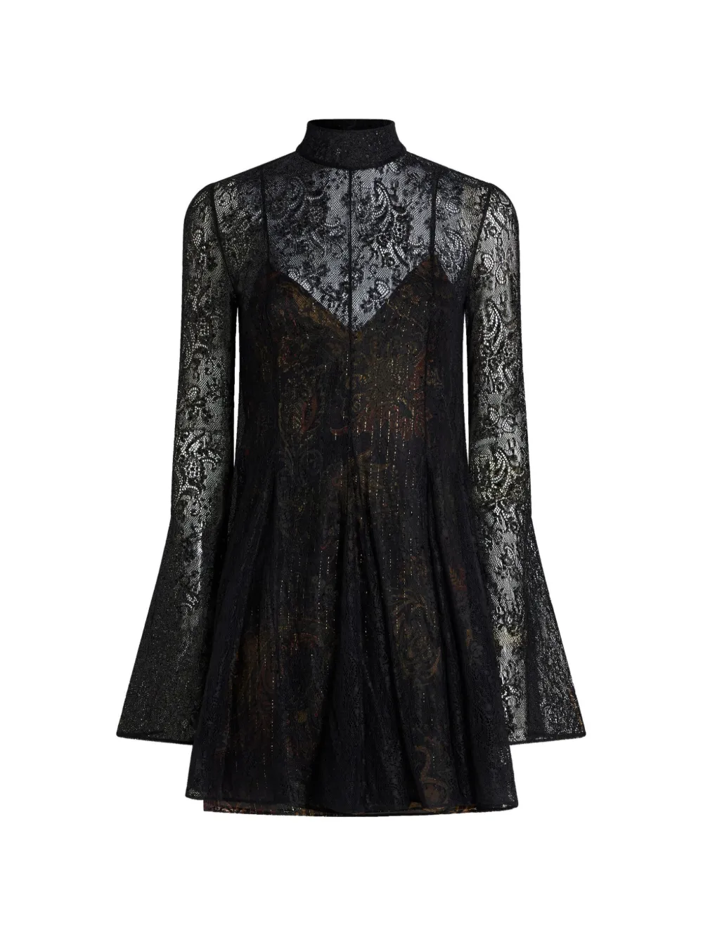 ETRO printed silk and lace mini dress Zwart