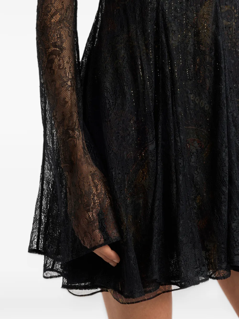 ETRO printed silk and lace mini dress Zwart