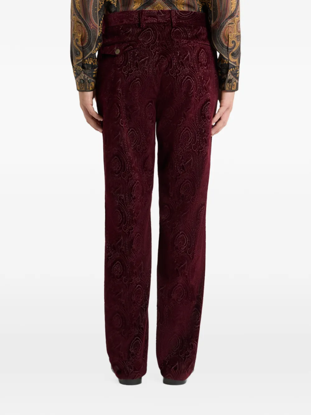 ETRO straight-leg cotton velvet trousers with arnica motif Rood