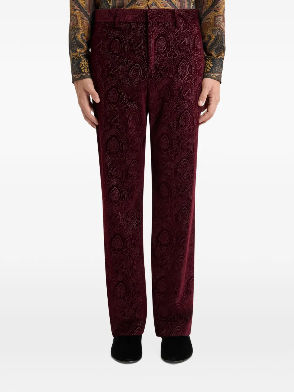 ETRO straight-leg cotton velvet trousers with arnica motif Rood