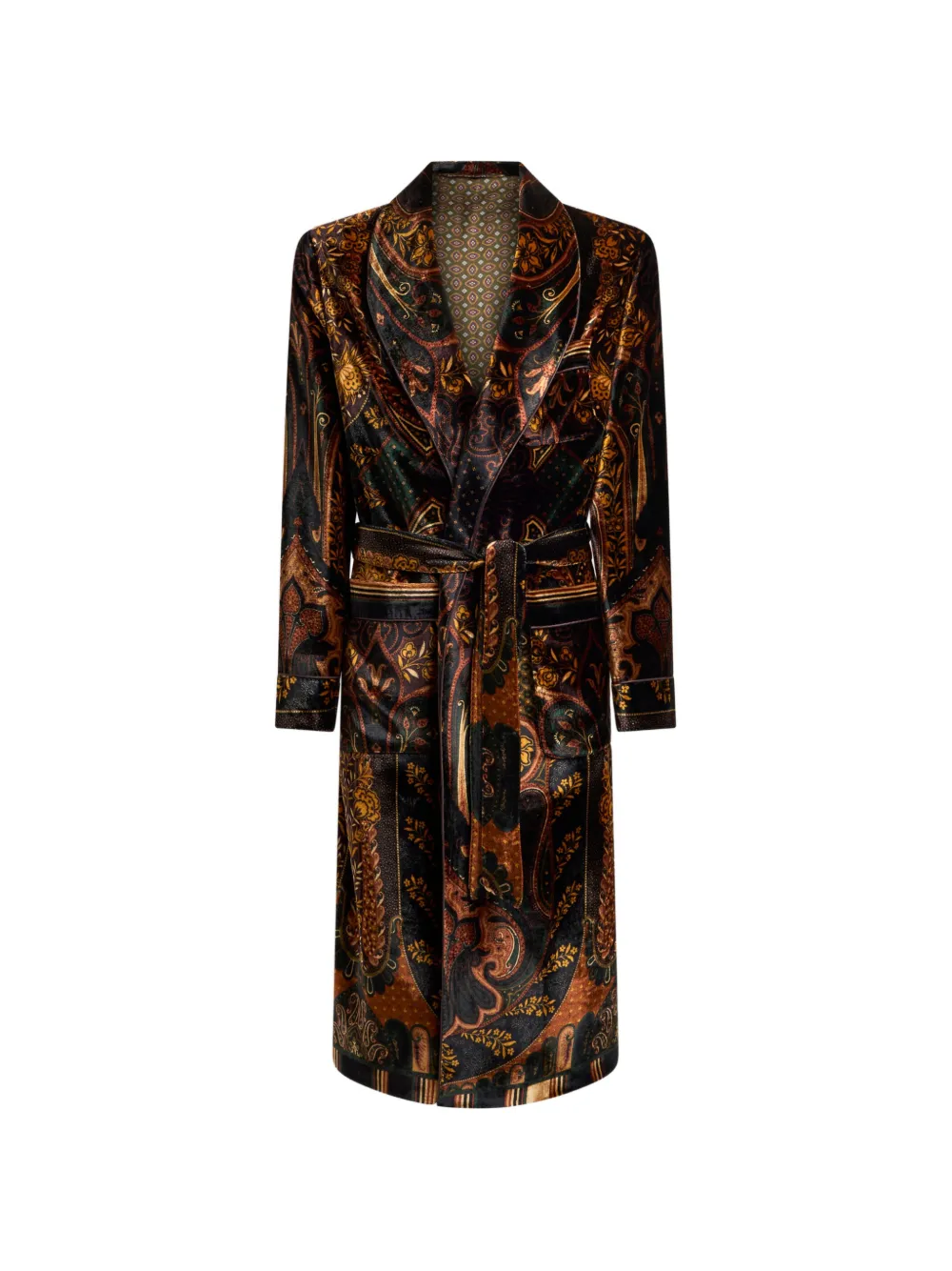 ETRO velvet robe coat with placed paisley-print - Nero