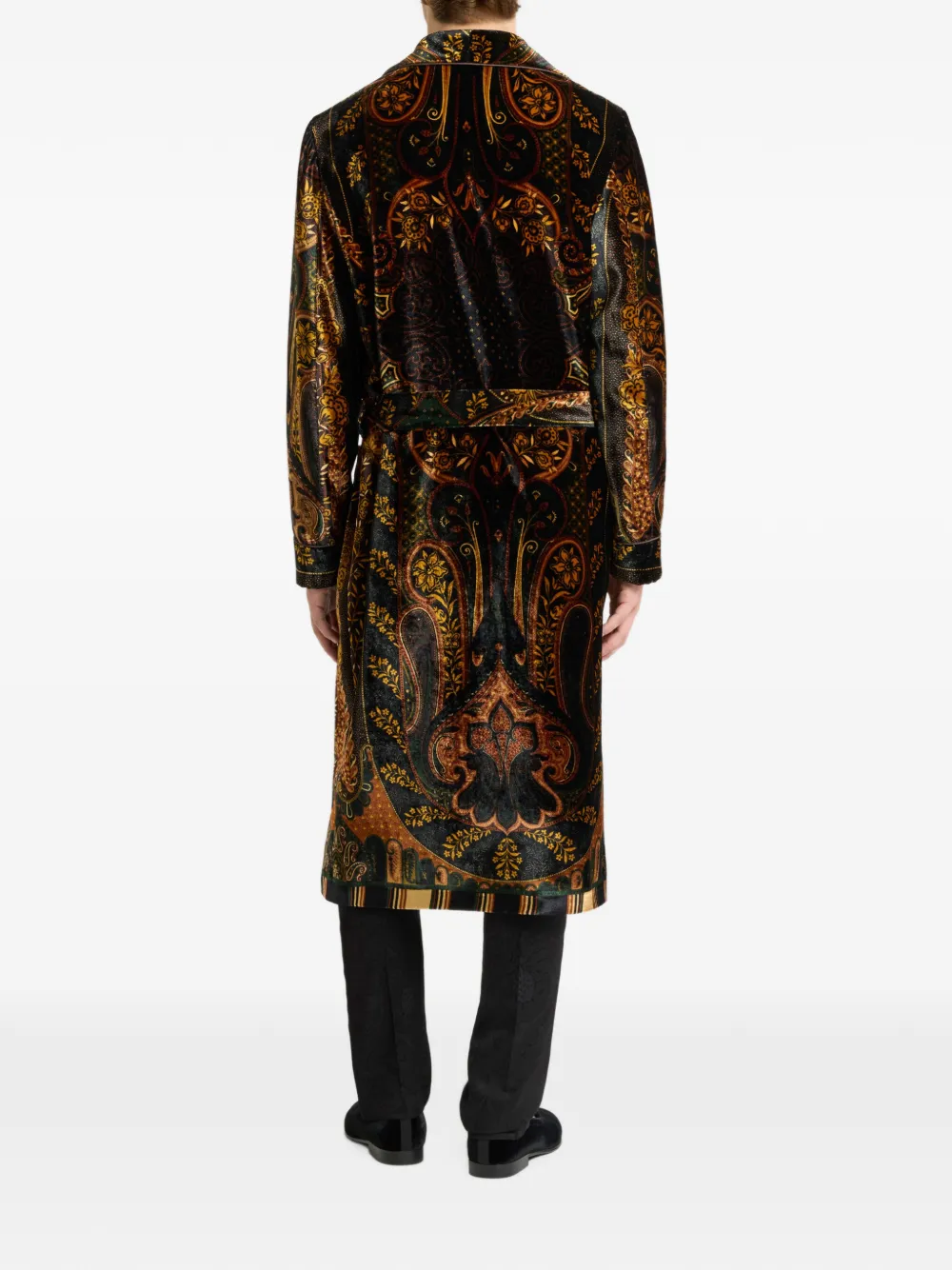 ETRO velvet robe coat with placed paisley-print Zwart