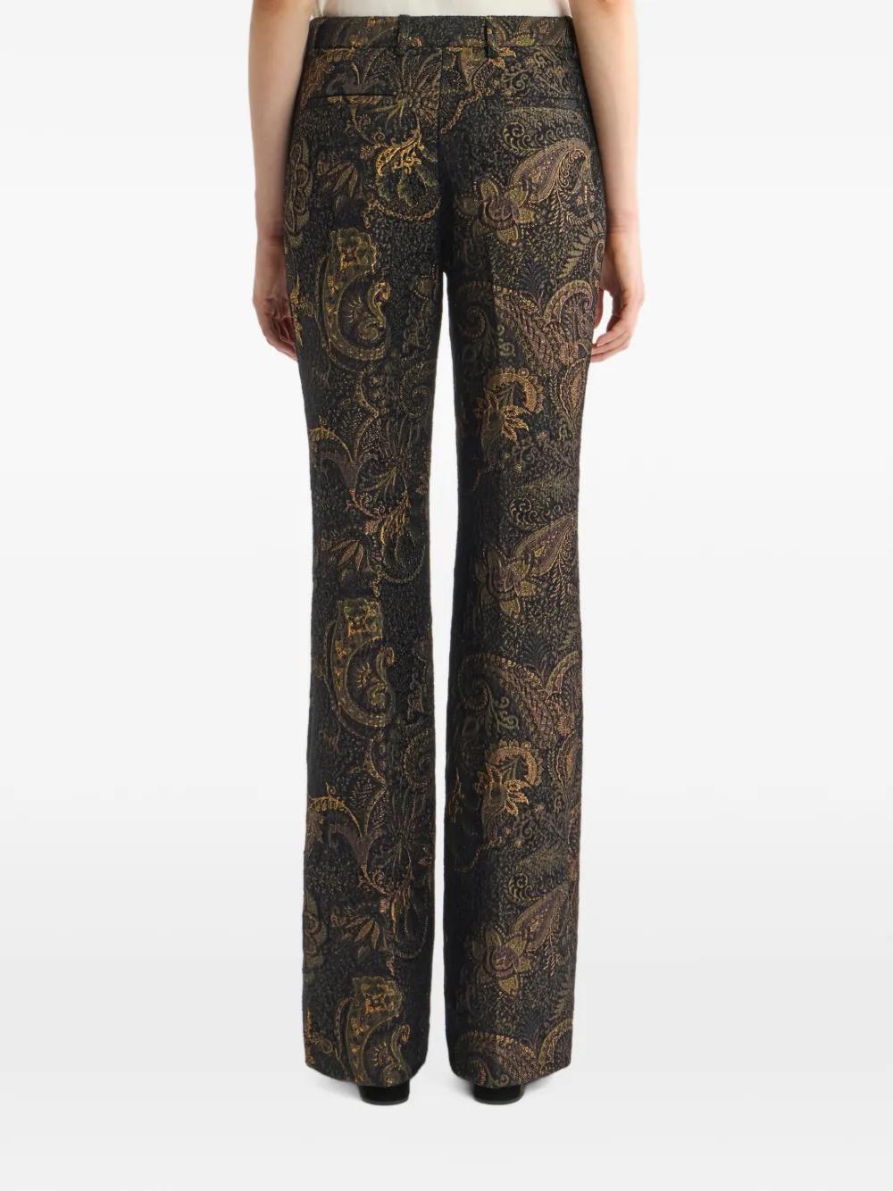 ETRO fit-and-flare chenille-jacquard trousers with floral paisley-motif Zwart