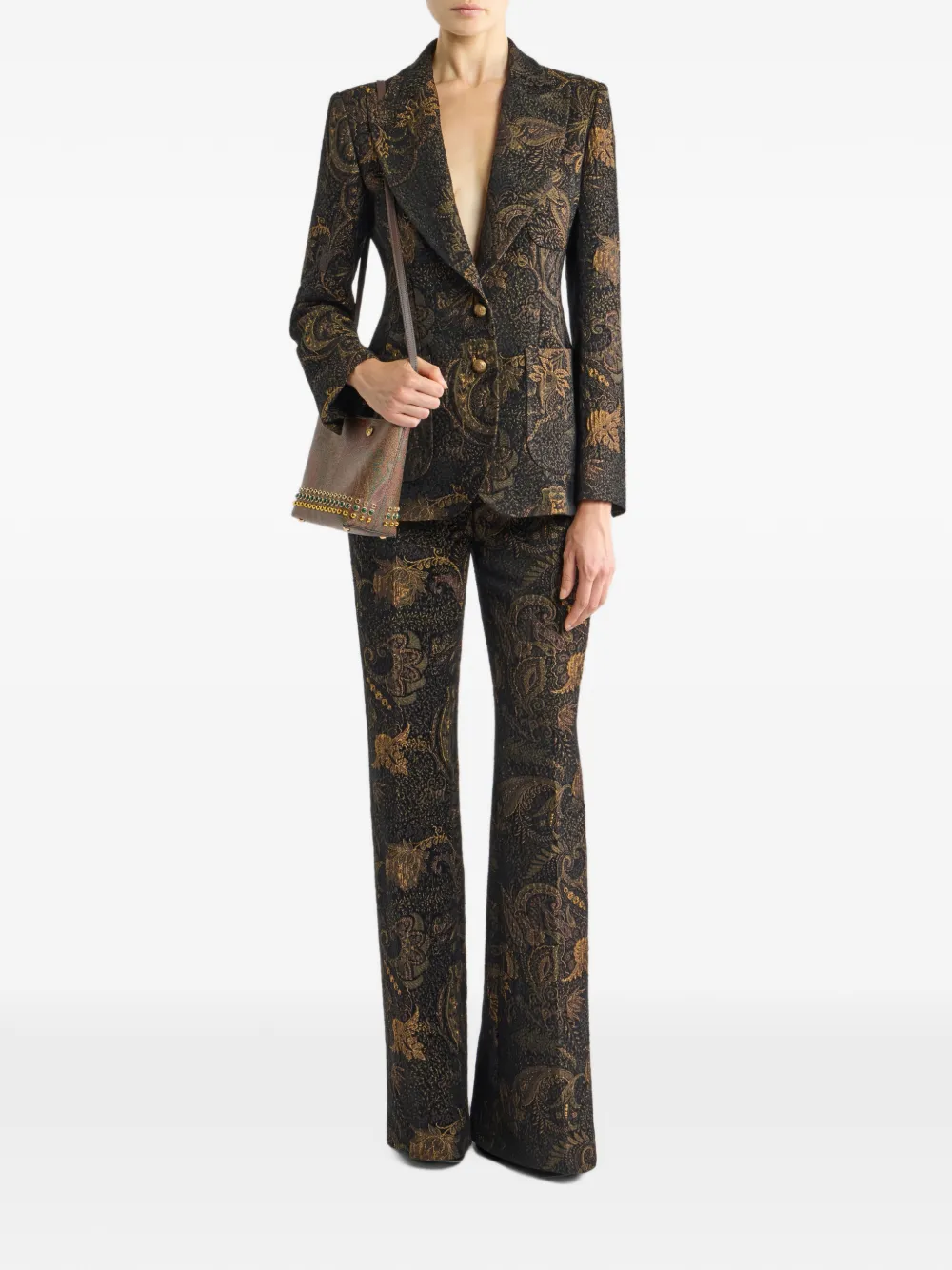 ETRO fit-and-flare chenille-jacquard trousers with floral paisley-motif Zwart