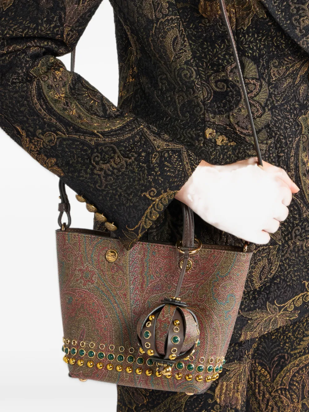 ETRO leather and Arnica charm with sphere Bruin