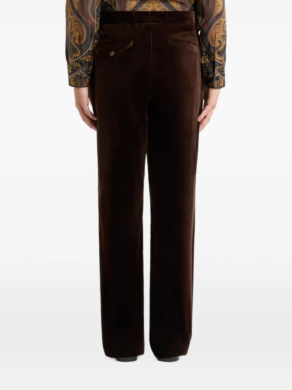 ETRO plain-coloured straight-leg cotton velvet trousers Bruin