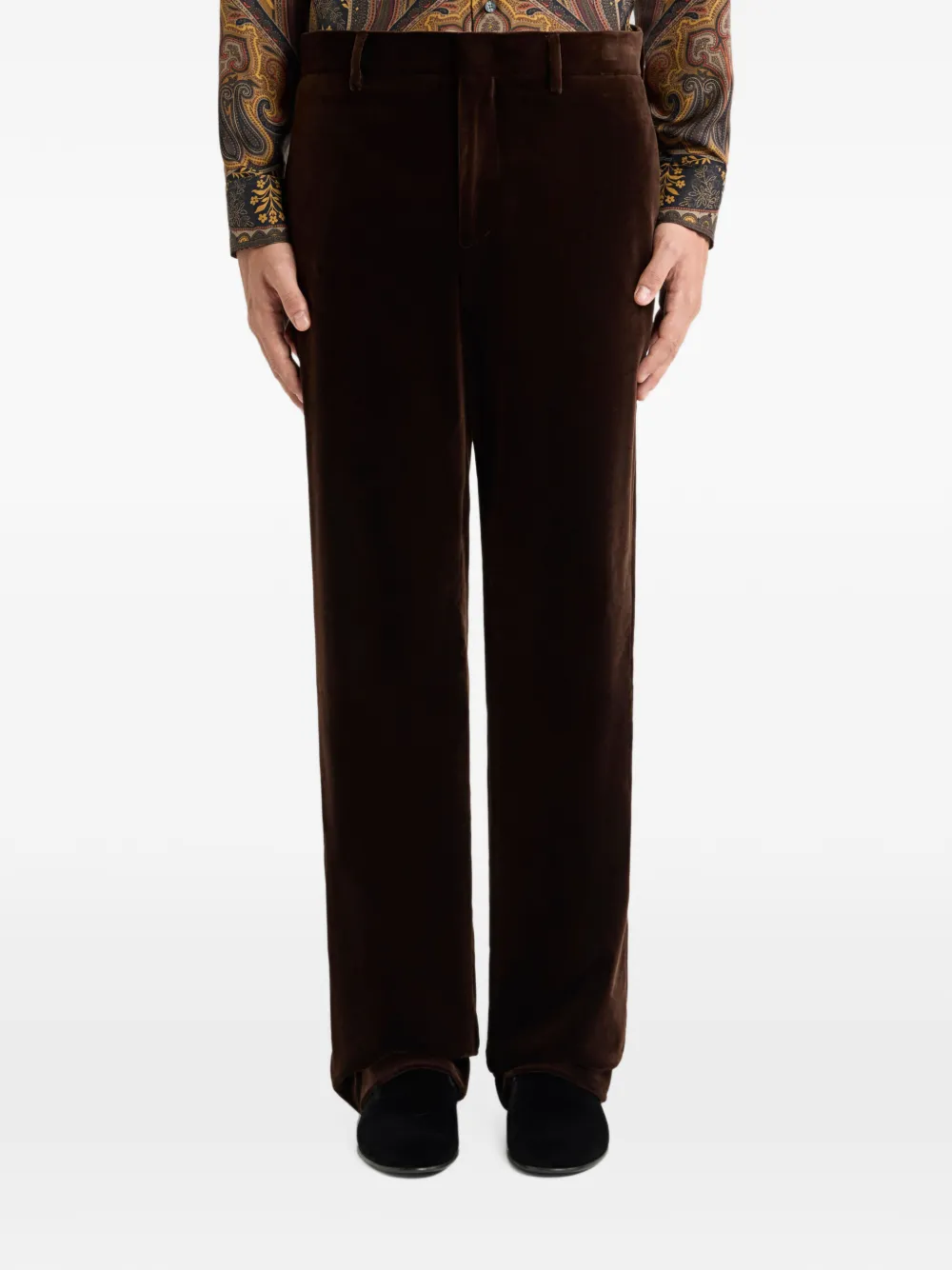 ETRO plain-coloured straight-leg cotton velvet trousers Bruin