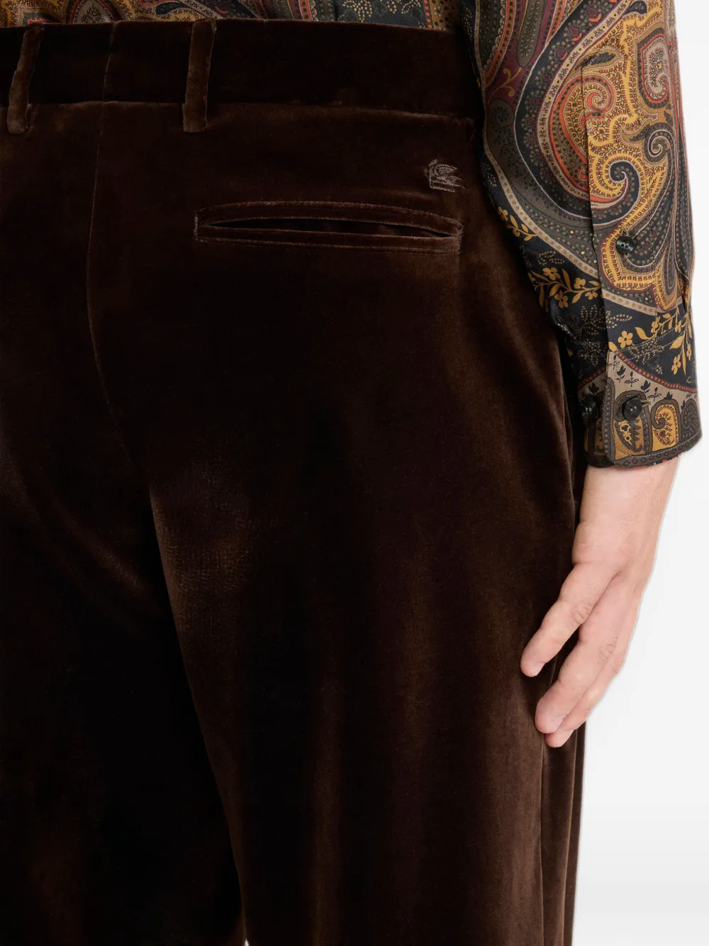 ETRO plain-coloured straight-leg cotton velvet trousers Bruin