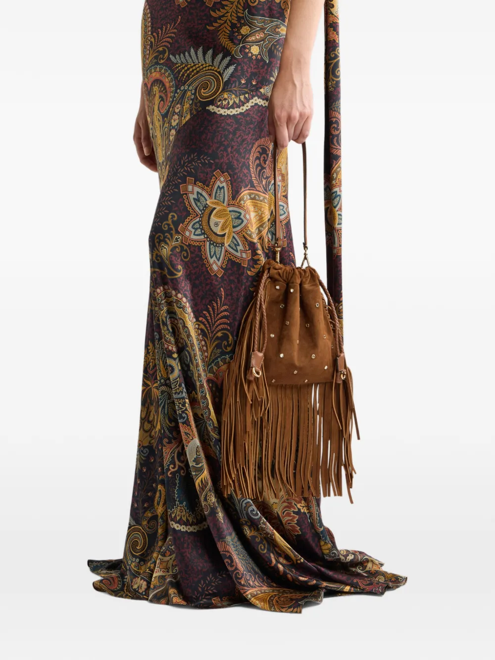 ETRO small suede kalispera bag with jewel studs and fringing - Marrone