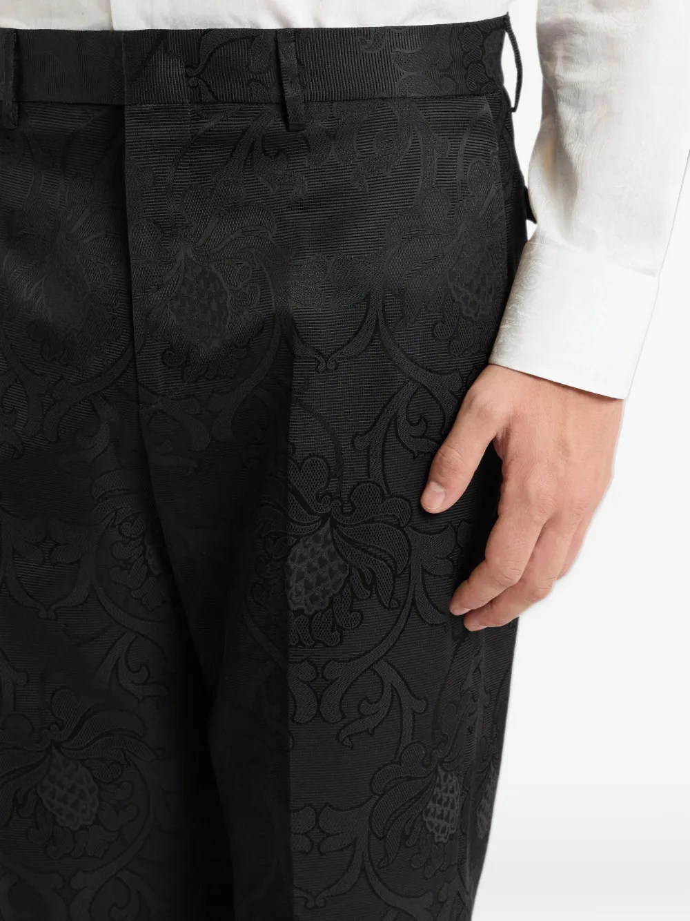 ETRO straight-leg cotton-blend jacquard trousers with damask-motif Zwart