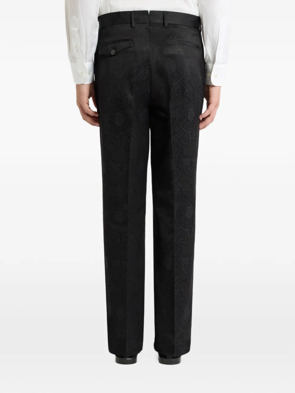 ETRO straight-leg cotton-blend jacquard trousers with damask-motif Zwart
