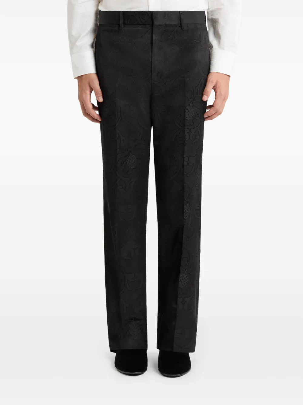 ETRO straight-leg cotton-blend jacquard trousers with damask-motif Zwart