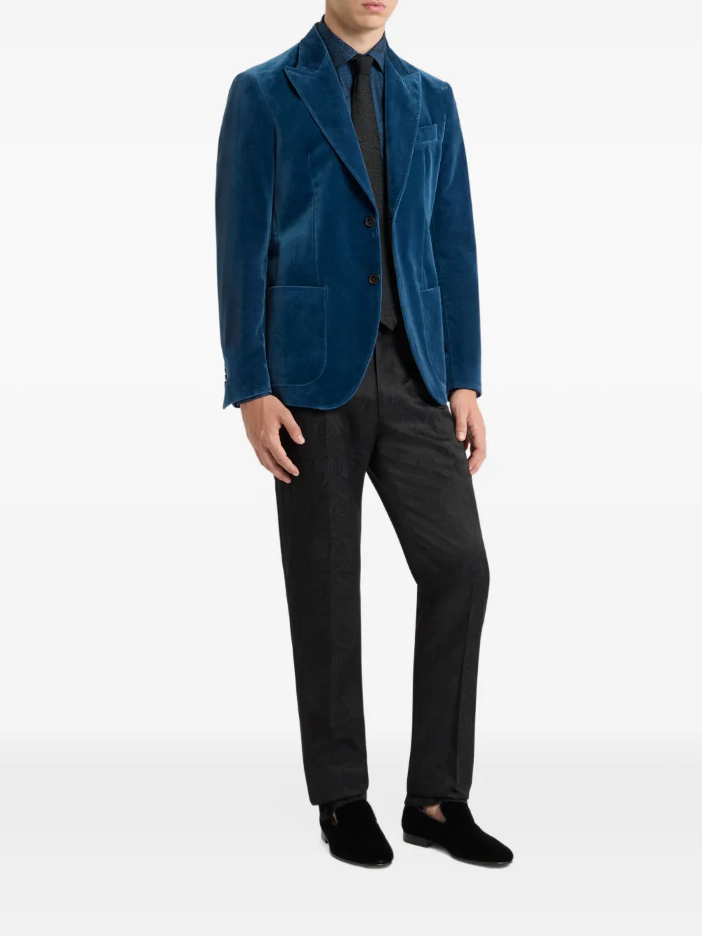 ETRO single-breasted plain-coloured cotton velvet jacket Blauw