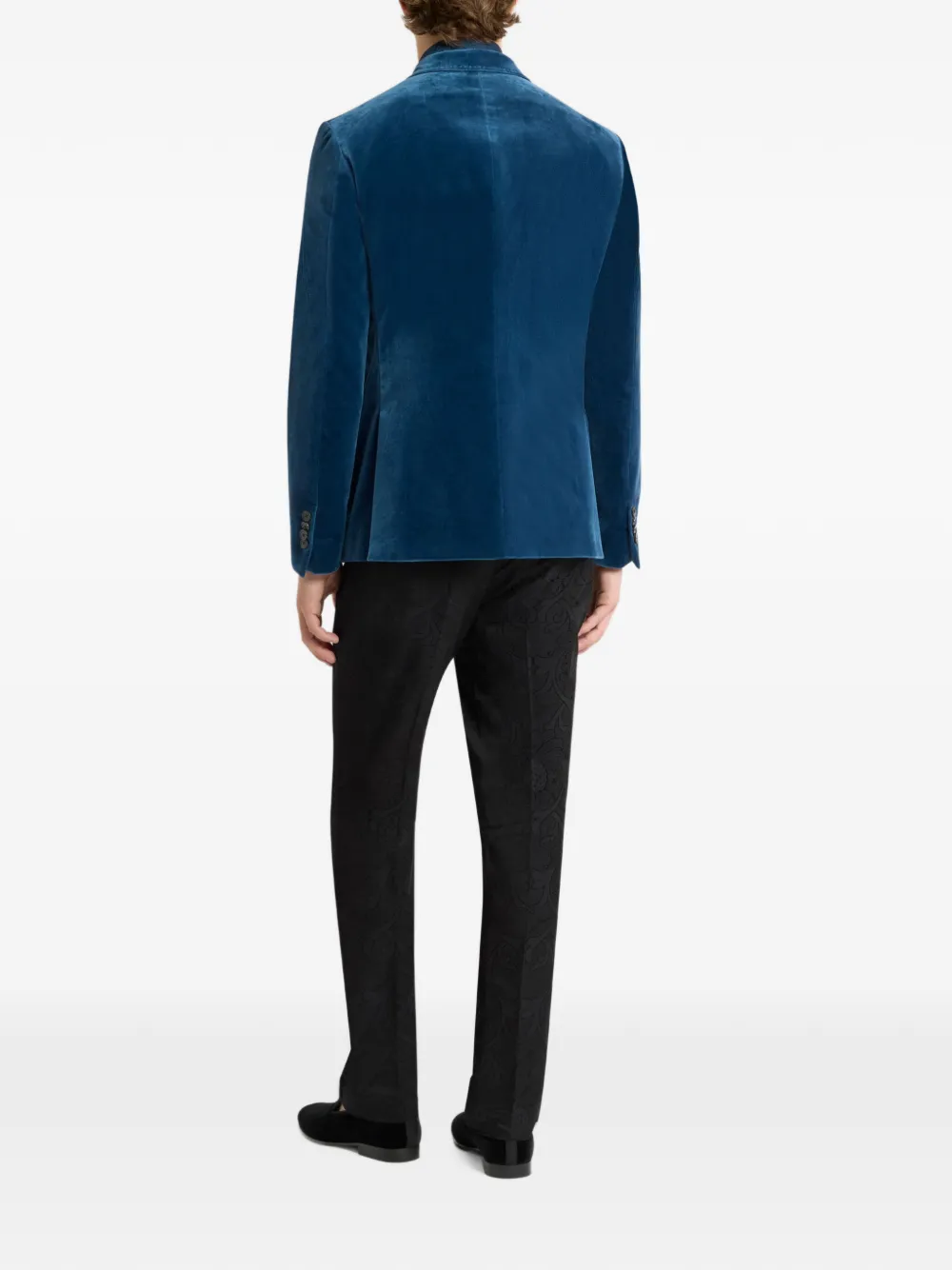 ETRO single-breasted plain-coloured cotton velvet jacket Blauw