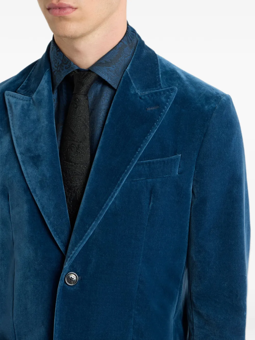 ETRO single-breasted plain-coloured cotton velvet jacket Blauw