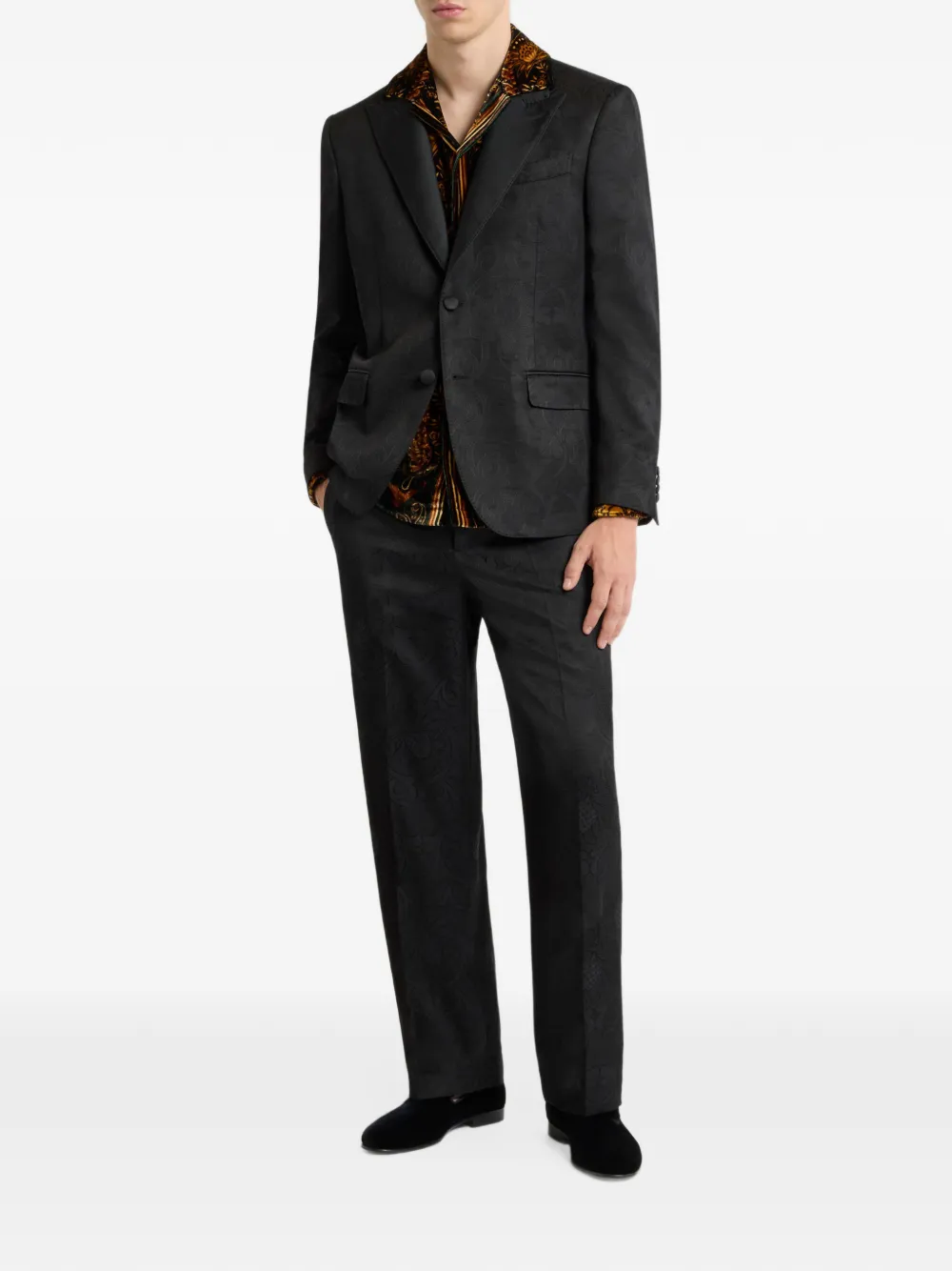 ETRO single-breasted cotton-blend jacquard jacket with damask-motif Zwart
