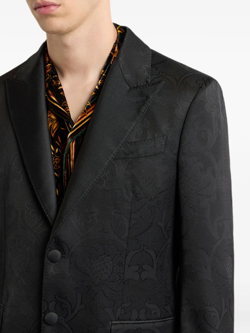 ETRO single-breasted cotton-blend jacquard jacket with damask-motif Zwart