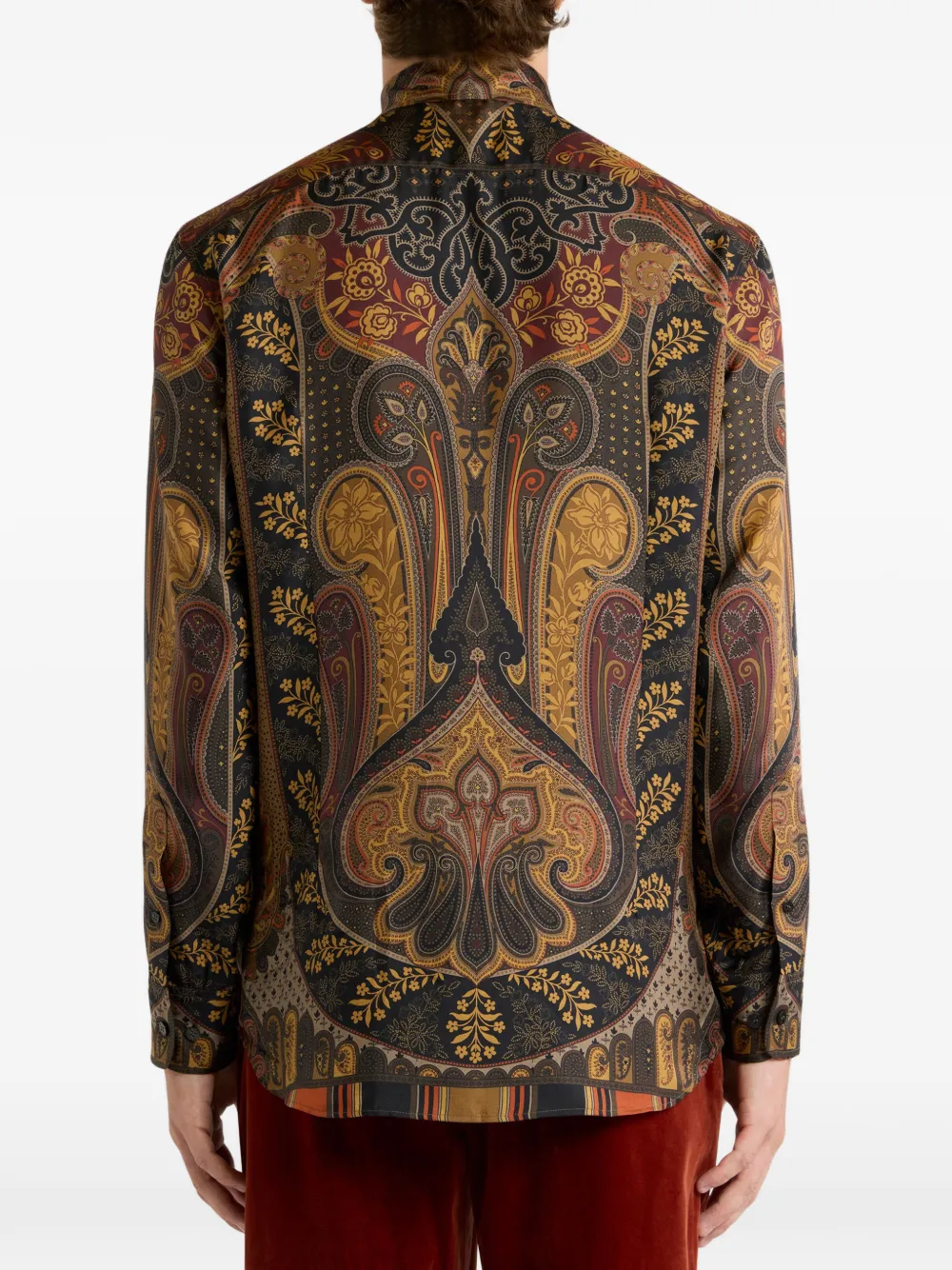 ETRO silk-twill shirt with placed paisley-print Zwart