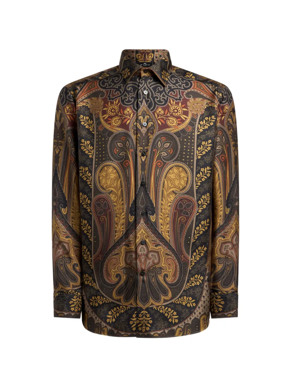 ETRO silk-twill shirt with placed paisley-print - Black