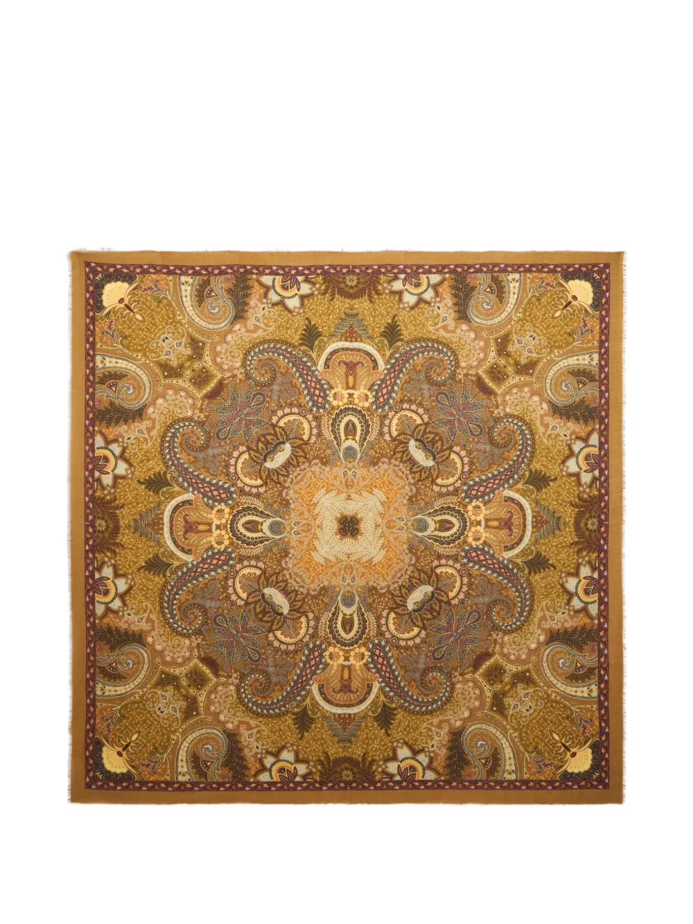 ETRO wool, cashmere and silk shawl with floral paisley-motif - Marrone