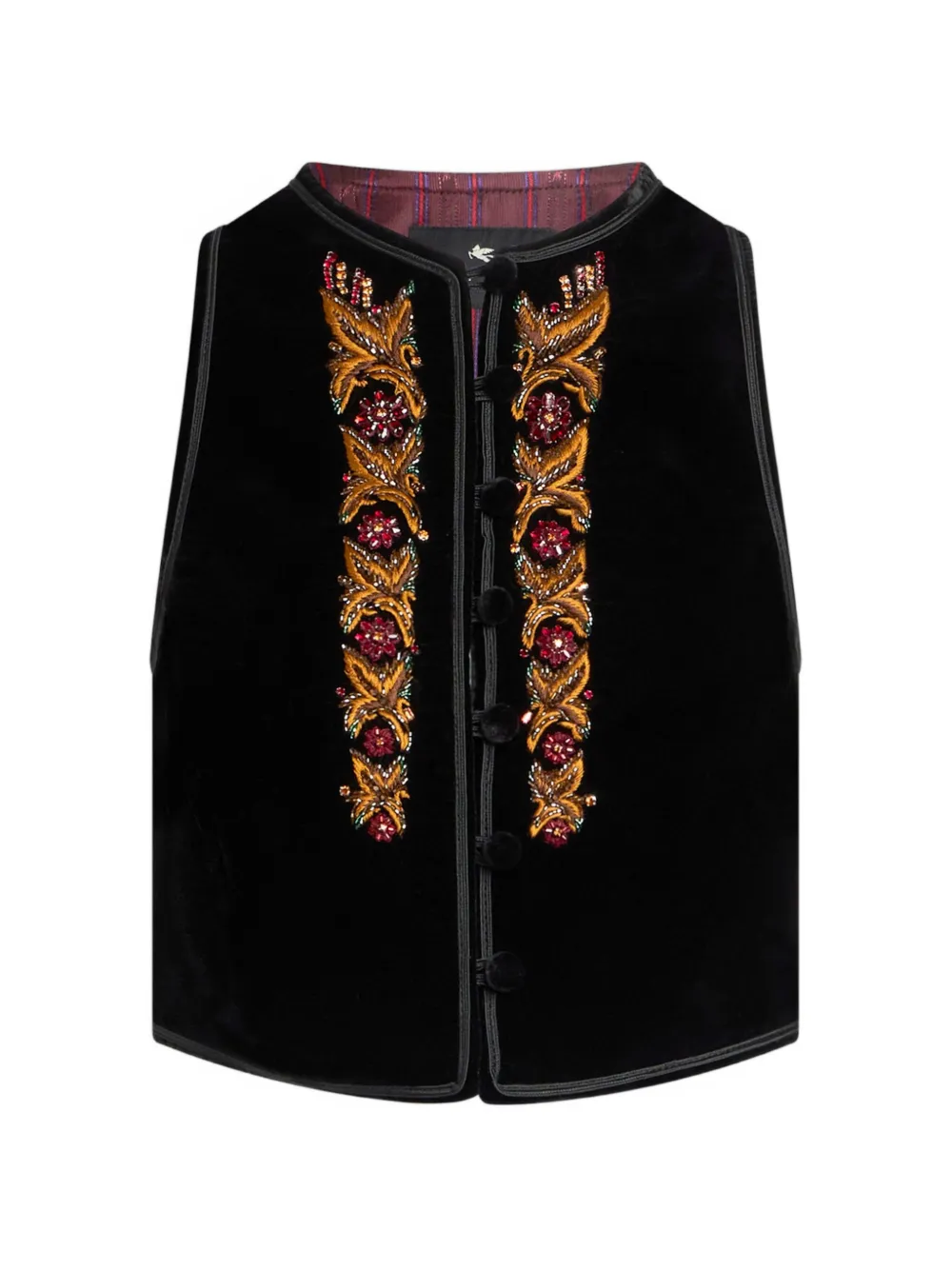 ETRO cropped velvet waistcoat with embroidery and beads - Black