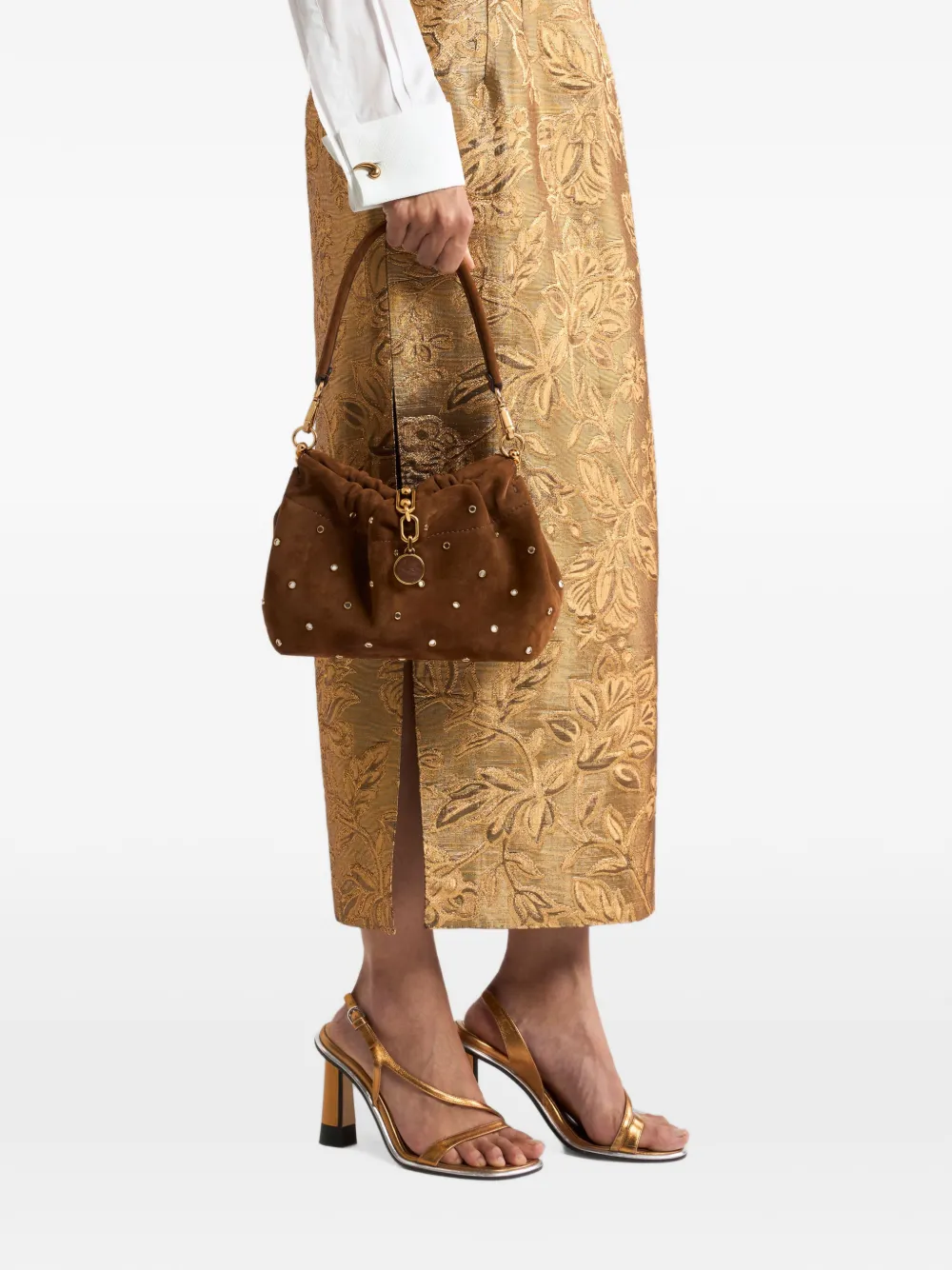 ETRO small Vela Blossom bag in suede with jewel studs Bruin