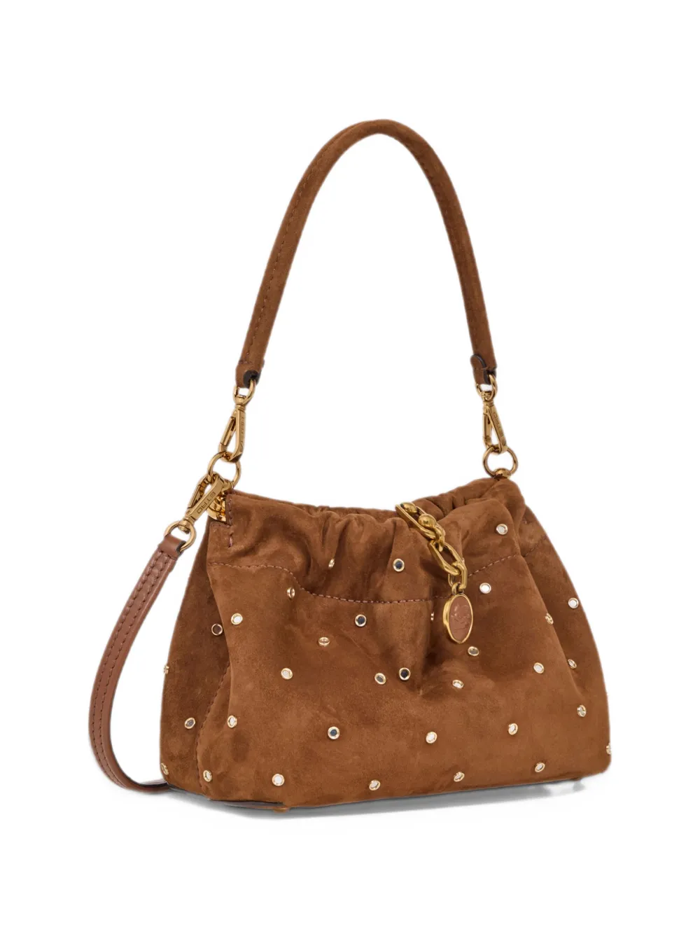 ETRO small Vela Blossom bag in suede with jewel studs Bruin