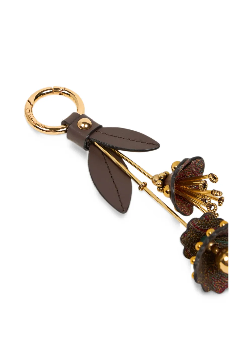 ETRO leather and arnica charm with flowers and leaves Bruin