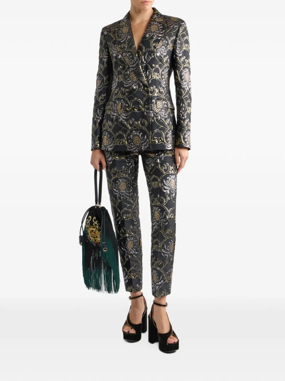 ETRO double-breasted jacquard jacket with damask-motif Zwart