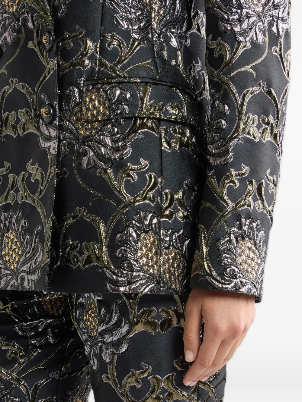 ETRO double-breasted jacquard jacket with damask-motif Zwart