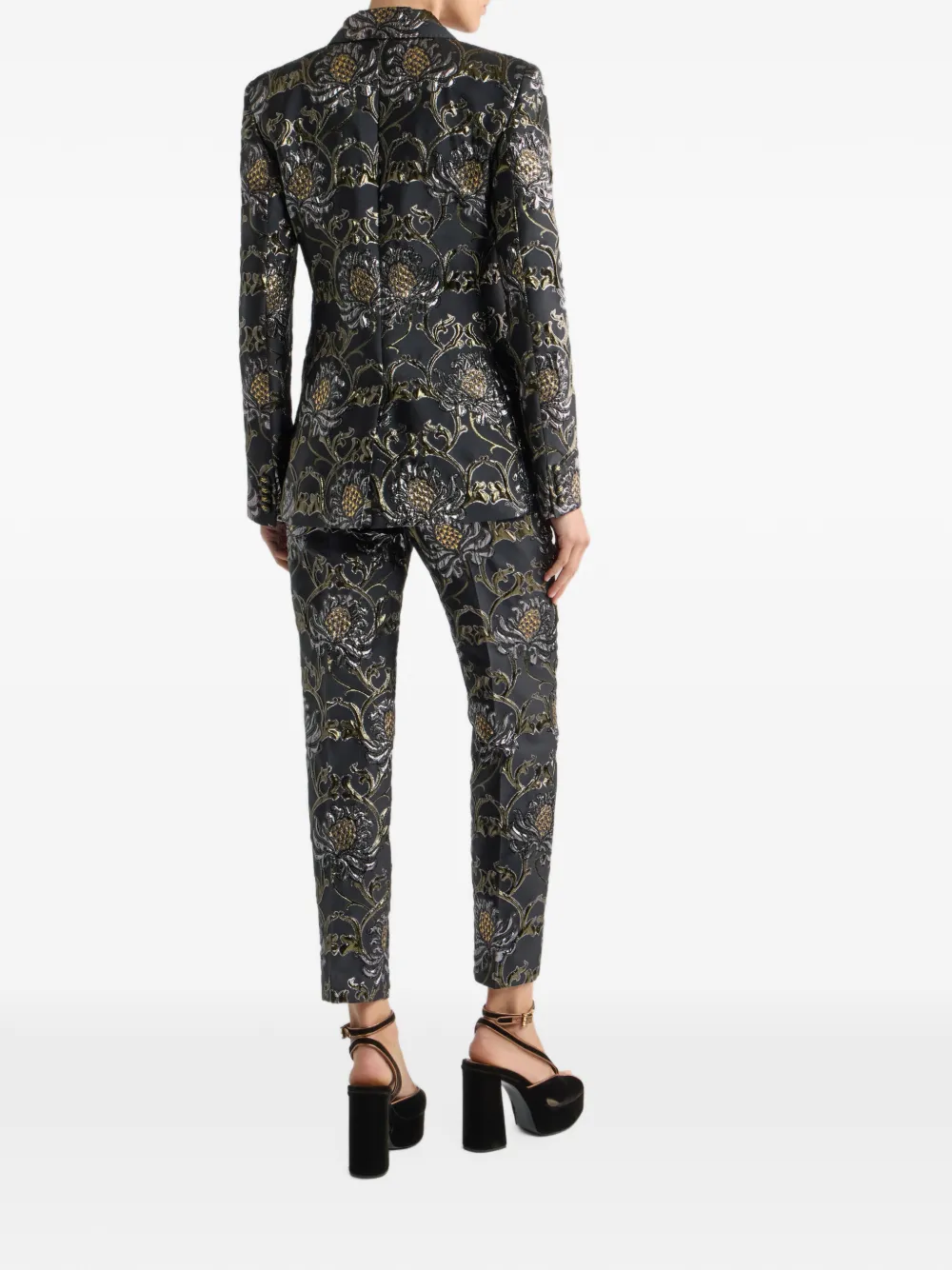 ETRO double-breasted jacquard jacket with damask-motif Zwart