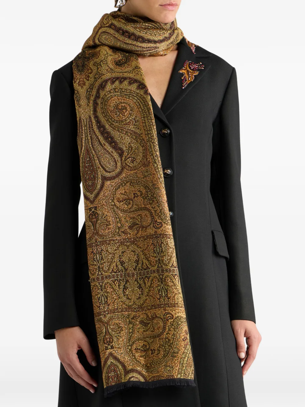 ETRO wool-blend jacquard scarf with lurex Goud