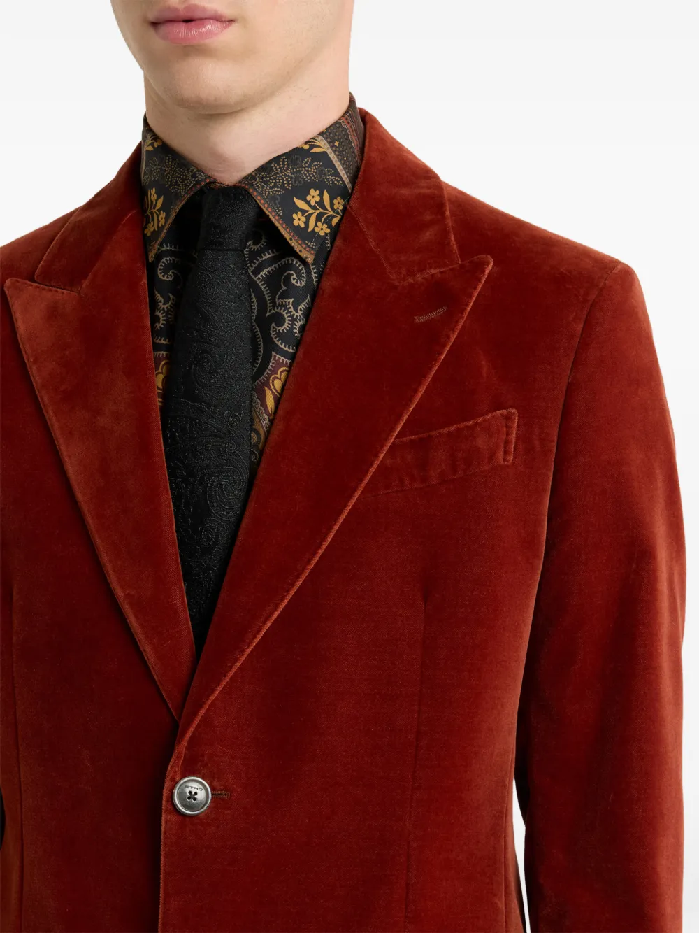ETRO single-breasted plain-coloured cotton velvet jacket Rood