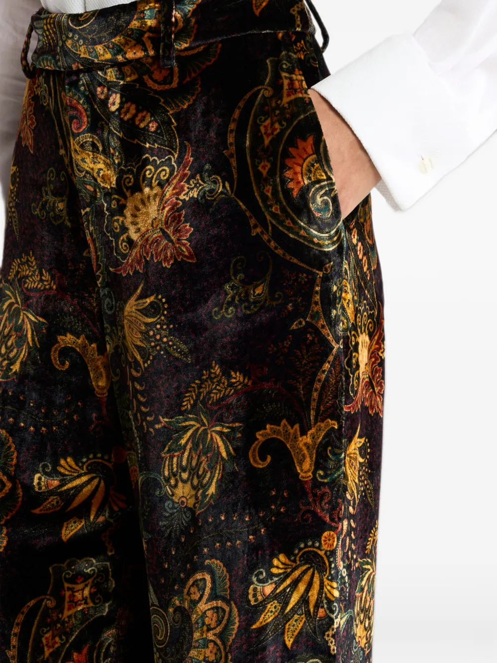 ETRO velvet trousers with floral Paisley-motif Zwart