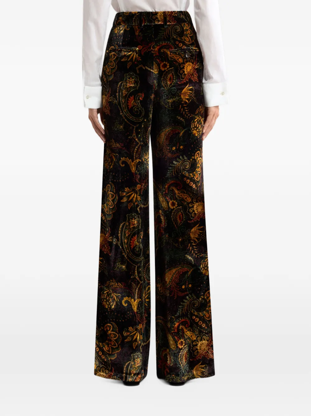 ETRO velvet trousers with floral Paisley-motif Zwart