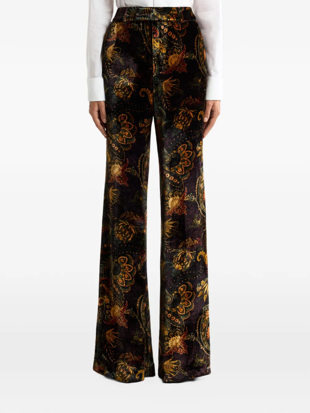 ETRO velvet trousers with floral Paisley-motif Zwart
