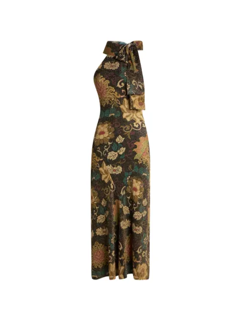 ETRO metallic ribbed-knit long dress with floral-motif