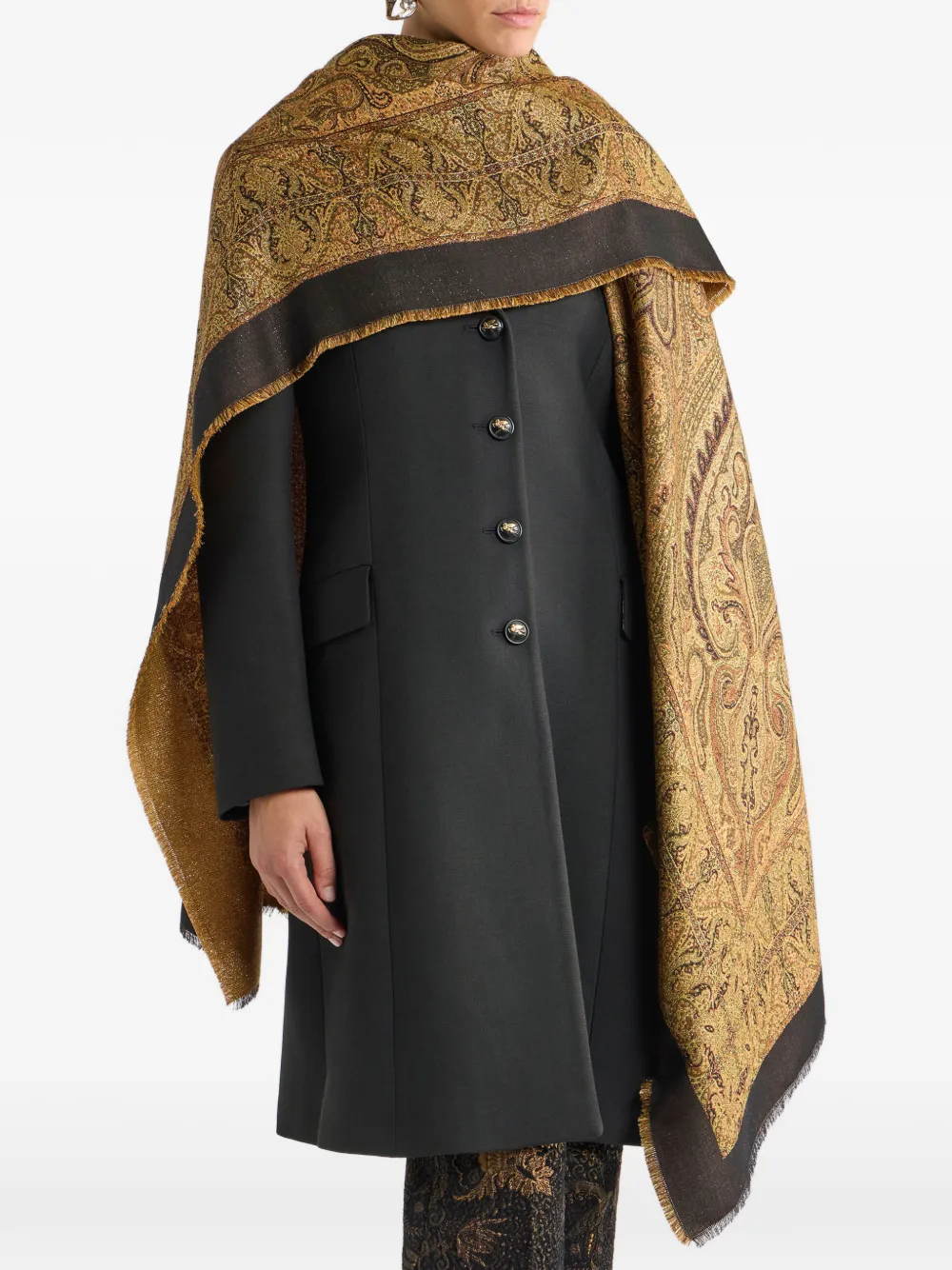 ETRO wool-blend jacquard shawl with lurex Bruin