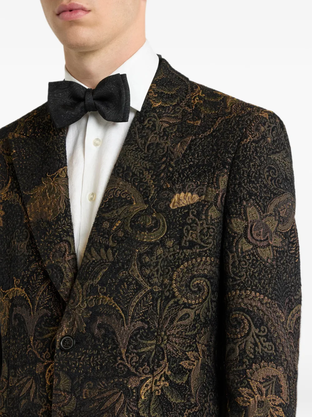 ETRO single-breasted chenille jacquard jacket with floral paisley motif Zwart