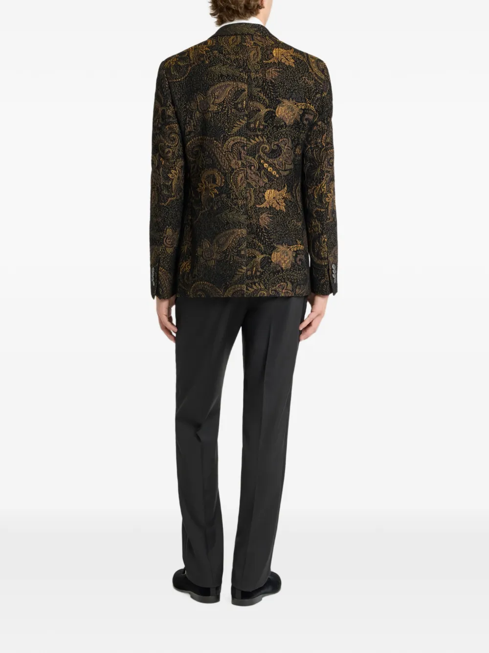 ETRO single-breasted chenille jacquard jacket with floral paisley motif Zwart