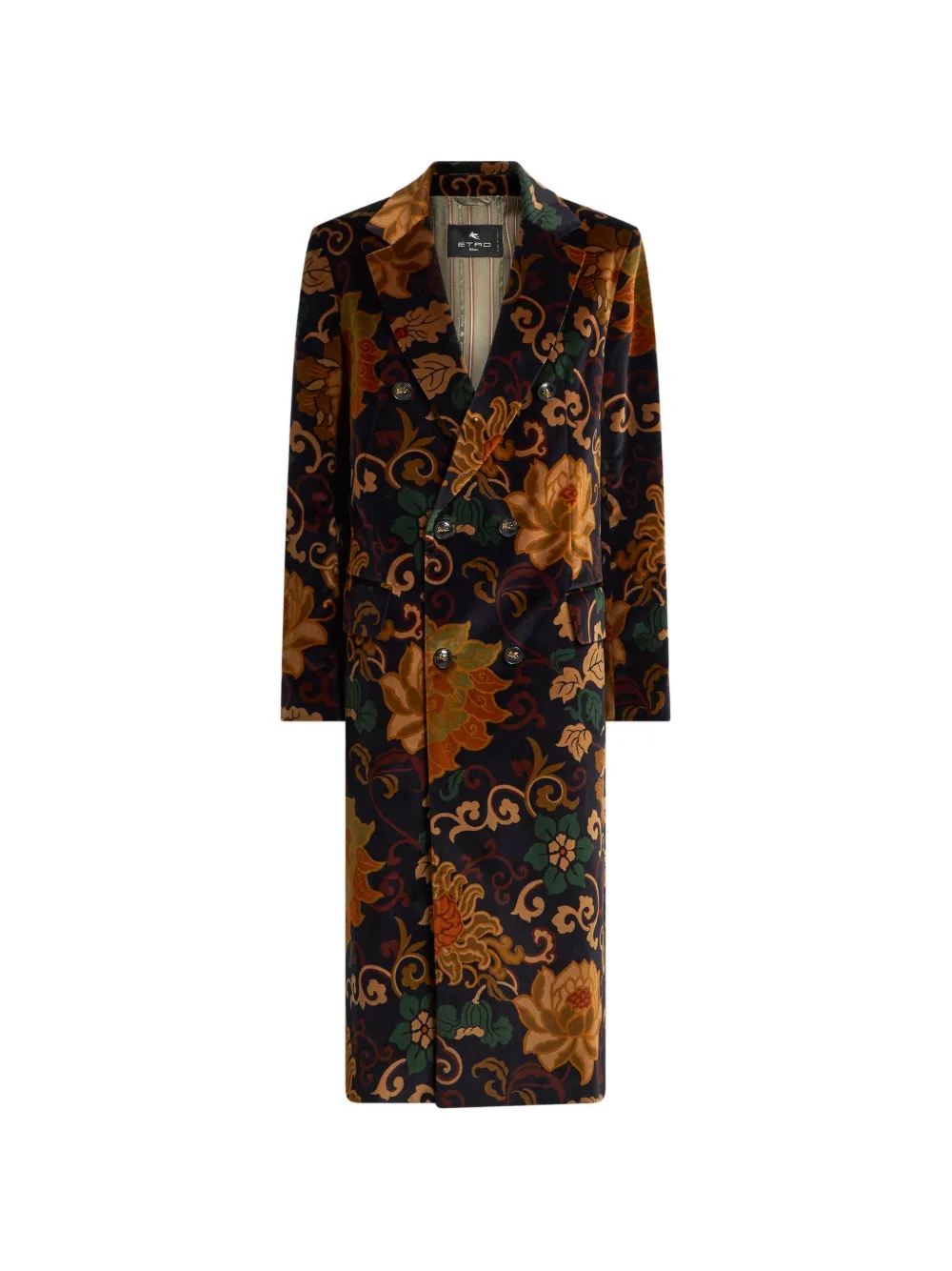 ETRO double-breasted velvet coat with placed floral-print - Black