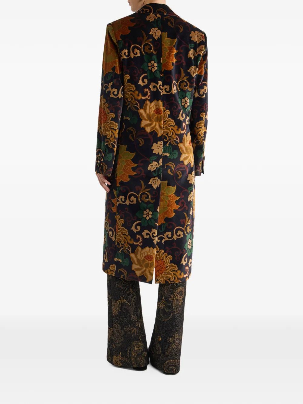 ETRO double-breasted velvet coat with placed floral-print Zwart