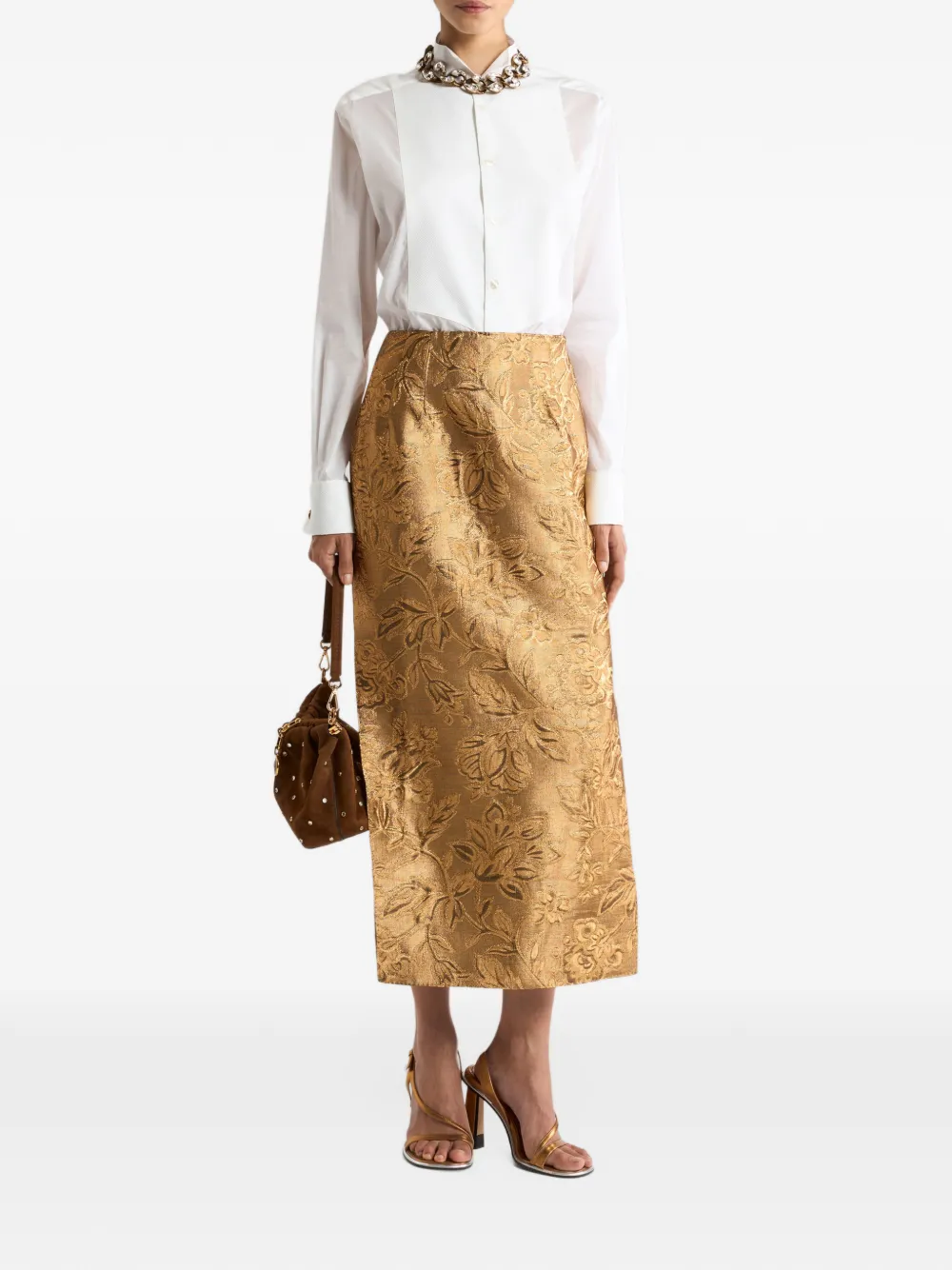 ETRO jacquard midi skirt with floral-motif Goud